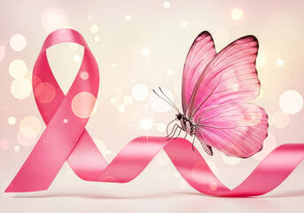 Pink ribbon and butterfly for breast cancer awareness campaign