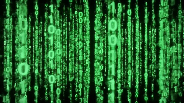 Digital data stream: Abstract coding pattern with falling binary code matrix effect