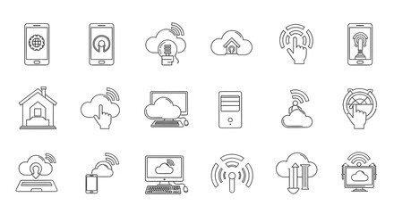 Set of people icons and symbols for communication and technology