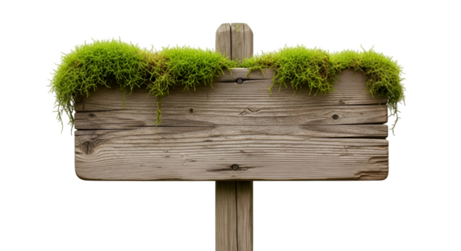 Rustic Wooden Signpost Covered in Lush Green Moss