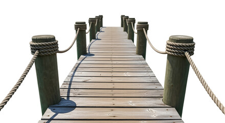 Naklejka premium Wooden Pier with Rope Railings on Black Background