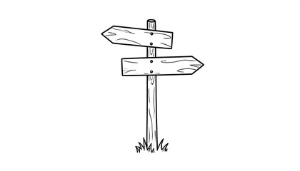 Simple sketch of a wooden directional signpost