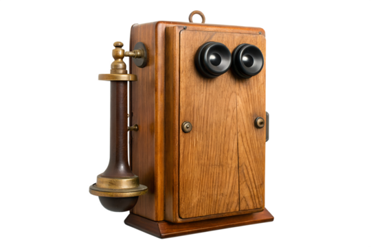 Antique Wooden Wall Telephone A Vintage Rotary Dial Communication Device from a Bygone Era
