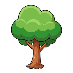 Cartoon Tree Illustration - Green Foliage and Brown Trunk, Isolated on Transparent Background