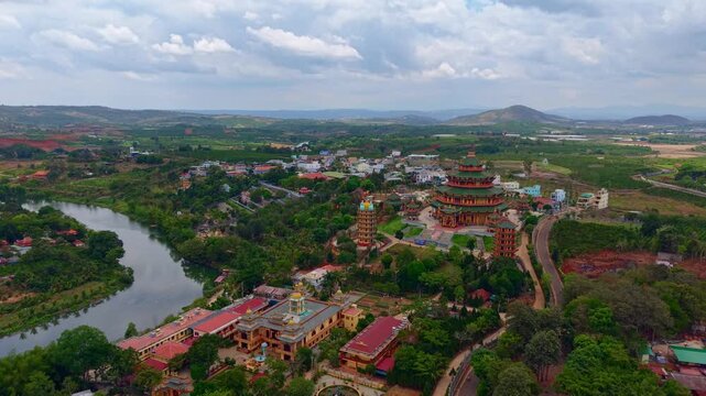 Aerial view Lien Tinh Temple, Dai Ninh Pagoda Da Lat city, Vietnam.