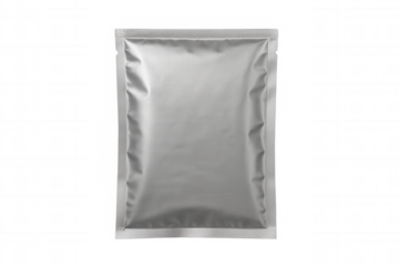 Silver sealed doypack pouch bag mockup isolated on transparent background, perfect for showcasing your design