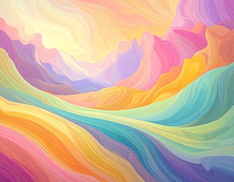 Abstract landscape of flowing, pastel mountains