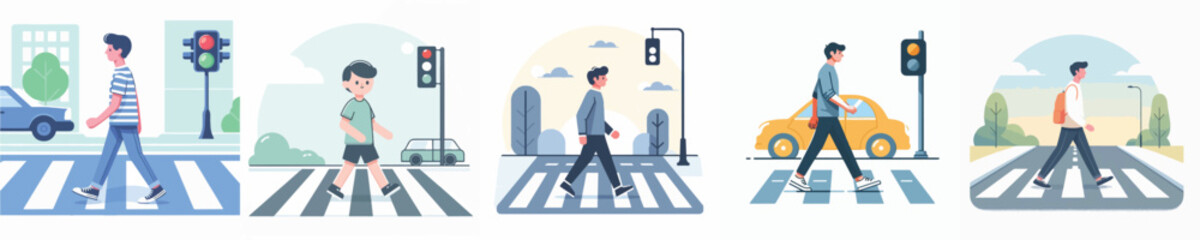 vector of a young man crossing the road