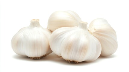 Four garlic bulbs on white background