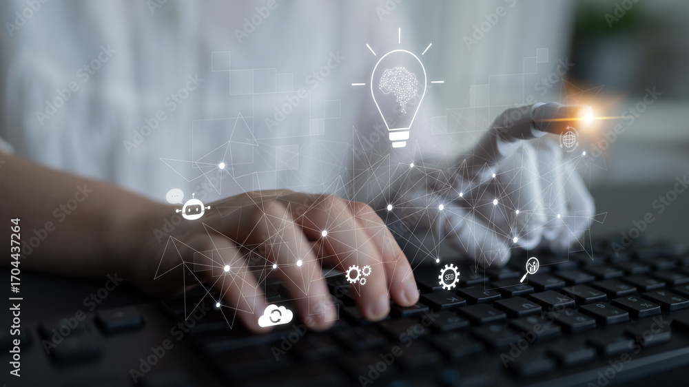 Poster ai generating innovative ideas, linking data through neural networks, enhancing automation, powering