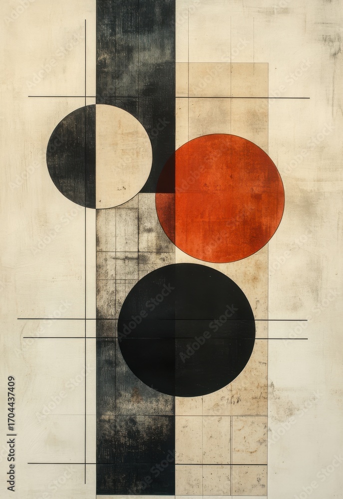 Poster abstract geometric art with circles and lines on textured background