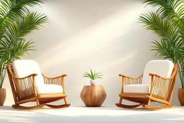 Relaxing Room with Armchairs and Houseplants Interior