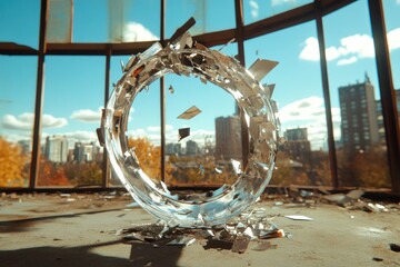 Shattered Glass Circle in Abandoned Building