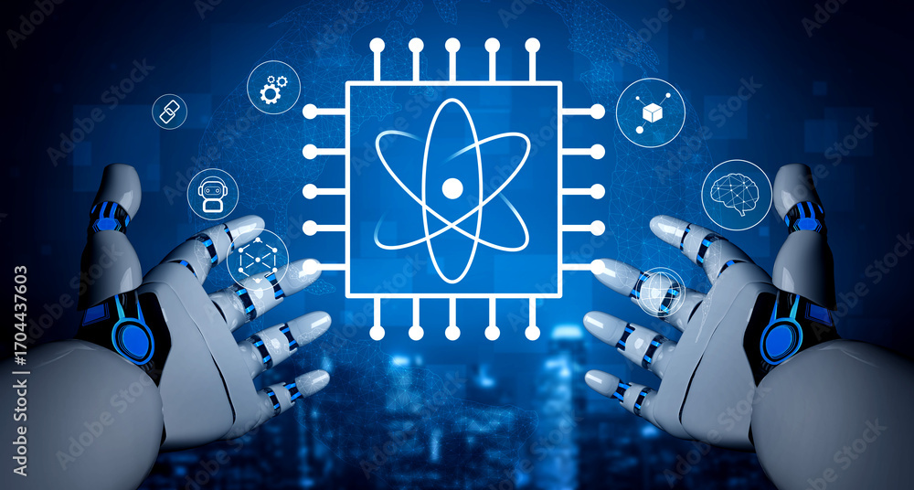 Aufkleber a quantum computing processor as the core of future ai technology. this innovation will power advanc