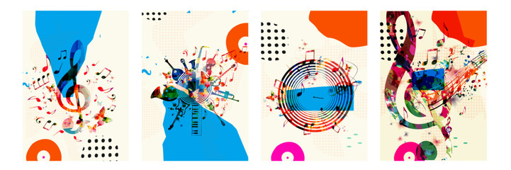 Music background with colorful music notes vector illustration design. Artistic music festival poster, live concert events, party flyer, music notes signs and symbols