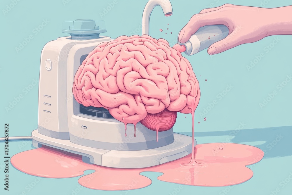 Poster conceptual image of a brain being juiced by a machine