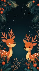 Enchanting forest scene with starry sky and two reindeers
