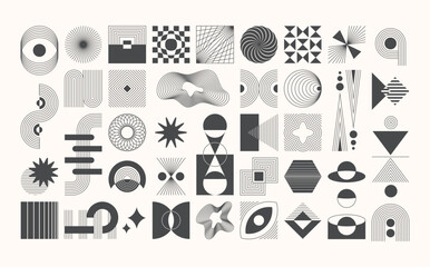 Abstract aesthetic futuristic mid century elements isolated set in contemporary line art style