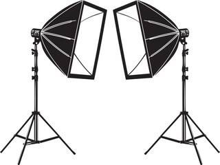 Studio flash light equipment on a white background for photography, soft box icon