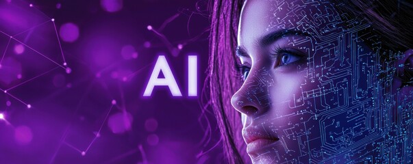 Futuristic concept of artificial intelligence with digital circuits and human profile