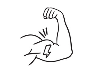 Strong muscle power concept with lightning icon doodle hand drawn. Outline line drawing clipart symbol