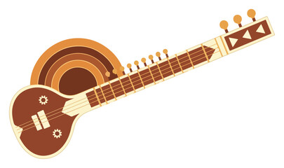 Traditional Indian Sitar Musical Instrument Vector