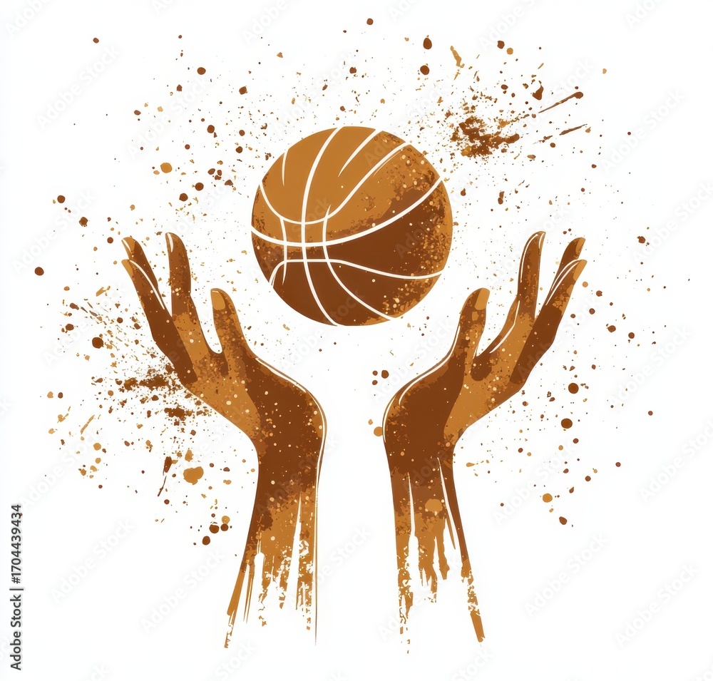Poster Abstract basketball design with hands and dynamic splatter effect