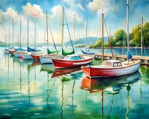 Obraz premium boats in the harbour watercolor