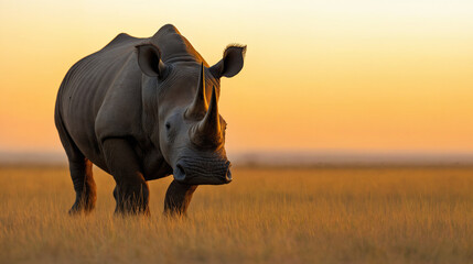 a rhino in the evening savannah. generative ai