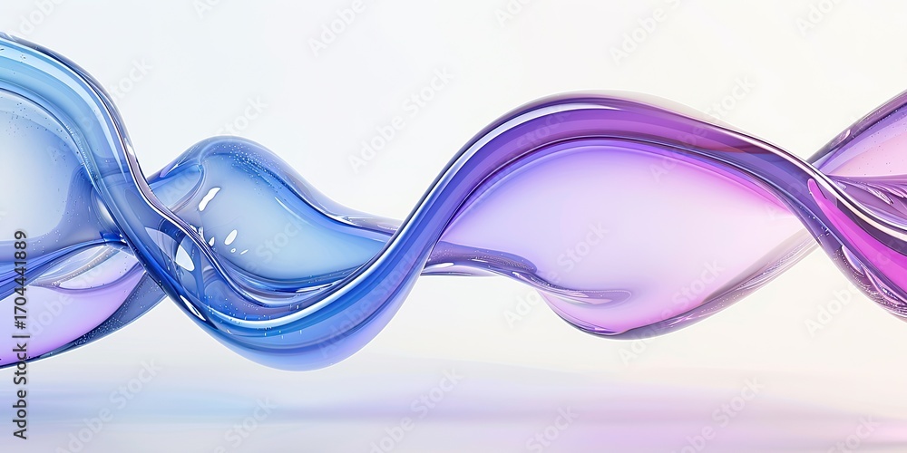 Poster abstract image of flowing, translucent liquid in shades of blue and purple, creating a wave-like pat
