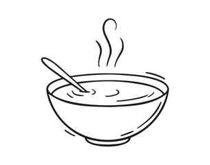 Bowl of hot soup or miso soup icon doodle hand drawn. Outline line drawing clipart symbol