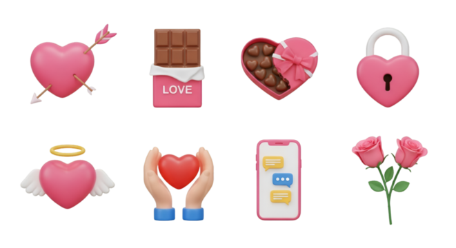 Valentine's Day Icons: Hearts, Chocolate, Roses, and Phone - Powered by Adobe