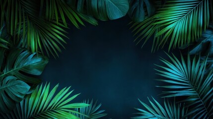 Tropical leaves frame on dark background