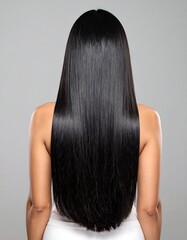 Fototapeta premium Straight, black hair flowing down the back of a person