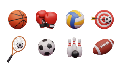 Collection of 3D Rendered Sports Equipment Icons