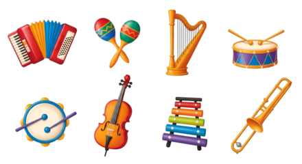 Collection of Musical Instruments on Black Background