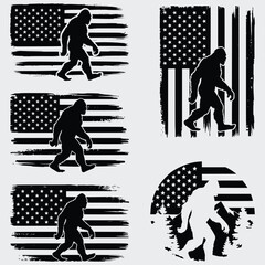 Bigfoot With American Flag SVG Bundle, Bigfoot SVG, American Flag SVG, 4th Of July