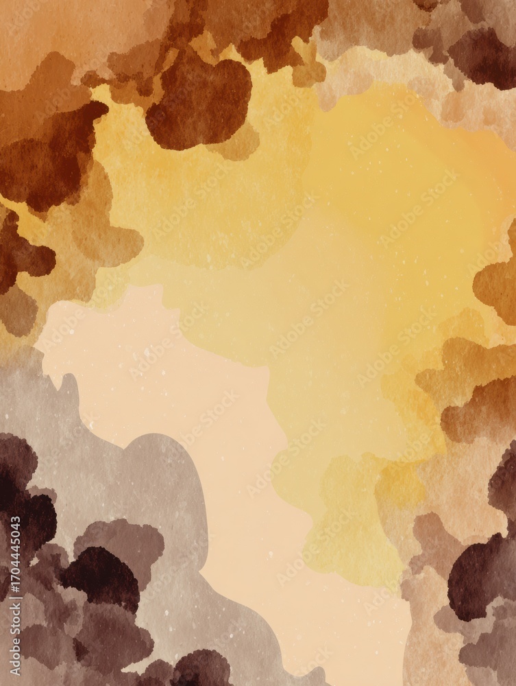 Poster colorful abstract watercolor design with soft brown and yellow tones in a warm and inviting atmosphe