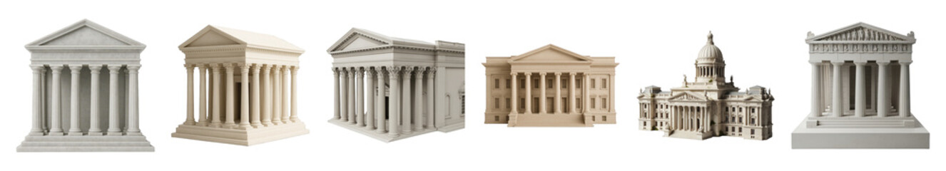 Obraz premium Classical architecture buildings set including neoclassical, ancient temple, and government structures isolated. Historical and symbolic collection.