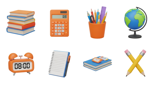 3D Rendered School Supplies and Educational Items