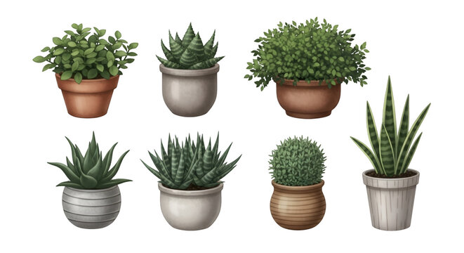 Collection of Potted Green Plants and Succulents - Powered by Adobe