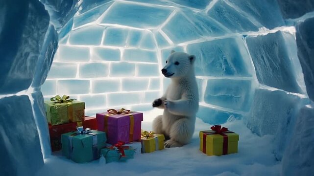 Polar bear in an igloo.