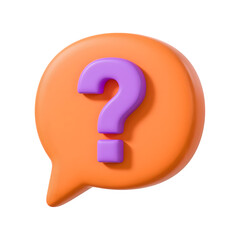 Orange Speech Bubble with Purple Question Mark Illustration on Transparent Background 3D