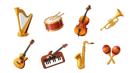 Assortment of Musical Instruments on Black Background