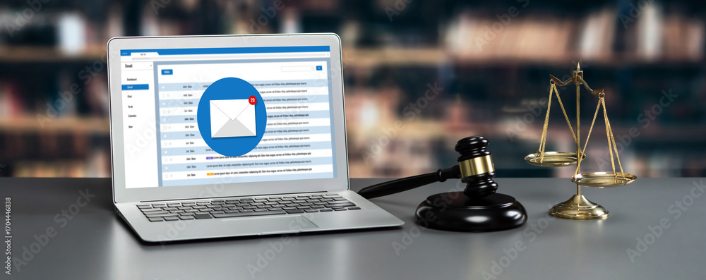 Poster email notification message showing on computer screen brisk. digital marketing message information t