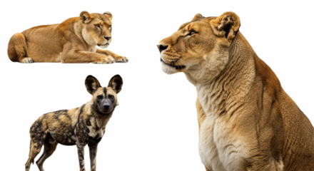 Lioness And Wild dog isolated, PNG 