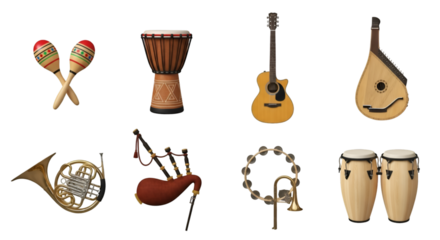 Assortment of Musical Instruments on Black Background