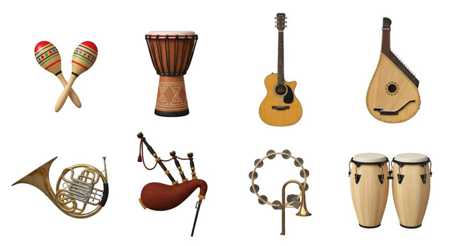 Assortment of Musical Instruments on Black Background