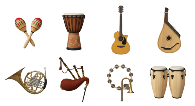 Assortment of Musical Instruments on Black Background