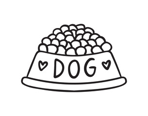 Feed for dogs bowl. Dog food bowl doodle hand drawn icon nutrition. Outline line drawing clipart symbol